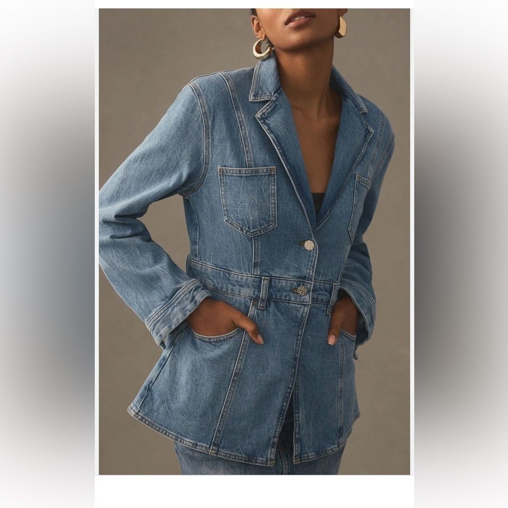 Nwt $269 Baum Und Pferdgarten X Anthropologie Beatrix Denim M Button Front Jean